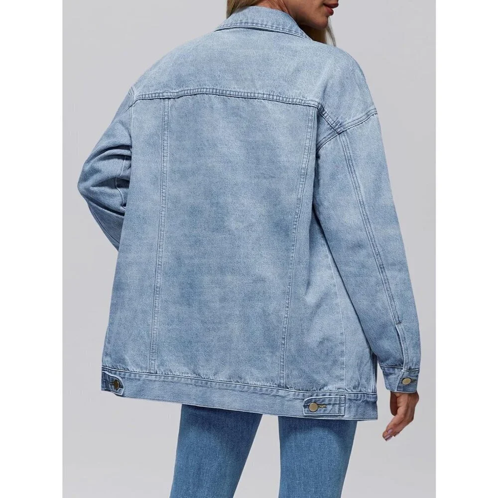 AUTOMET Women's Oversized Jeans Jacket, Classic Button Down Denim Jacket